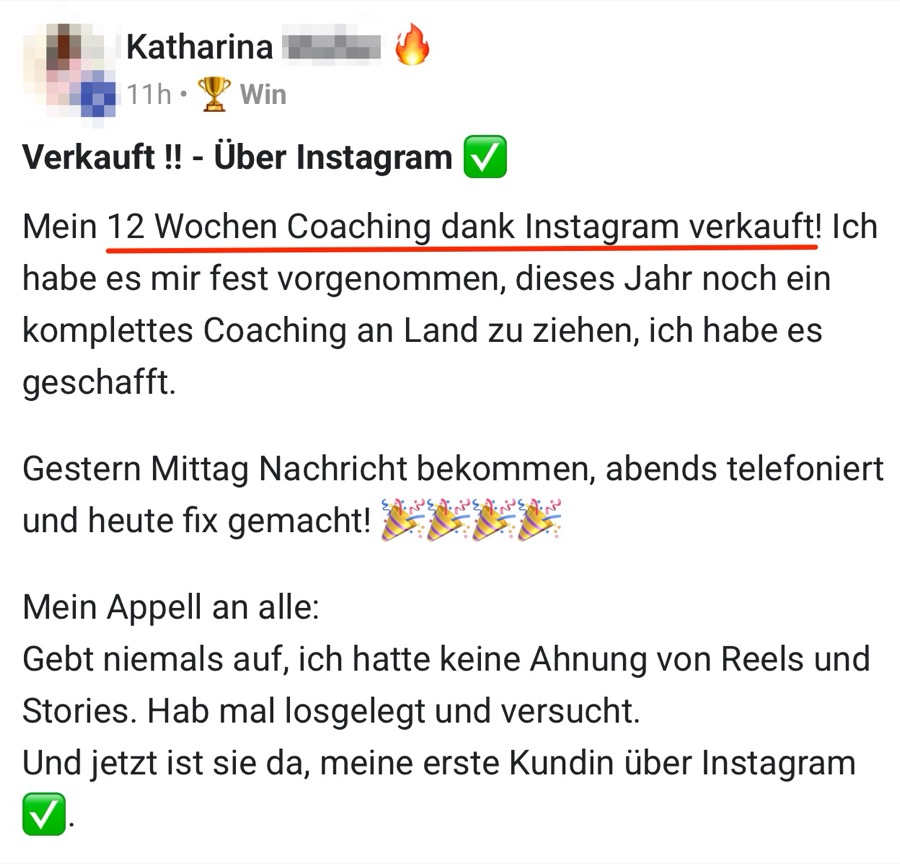 Screenshot: über Instagram verkauft