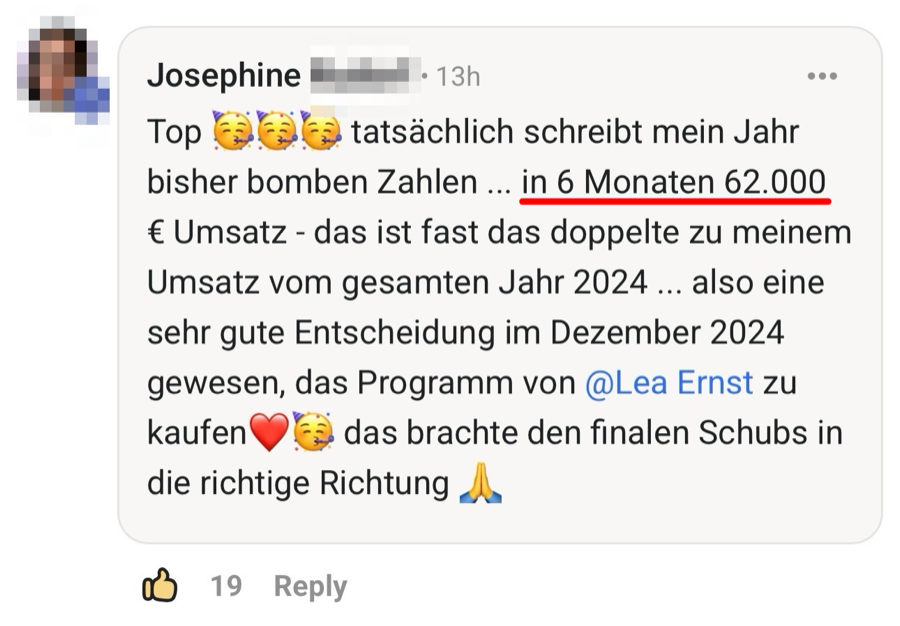 Screenshot: 62.000 Euro Umsatz in 6 Monaten