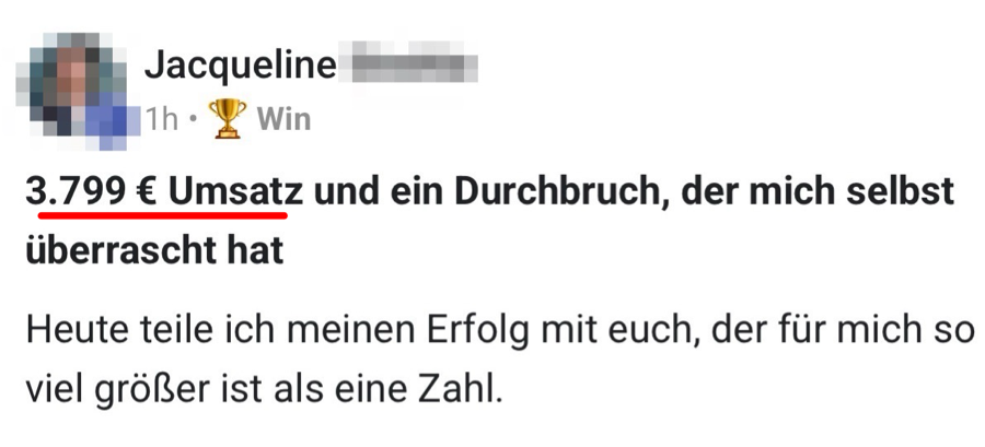 Ergebnis einer Kundin: 3.799 Euro Durchbruch
