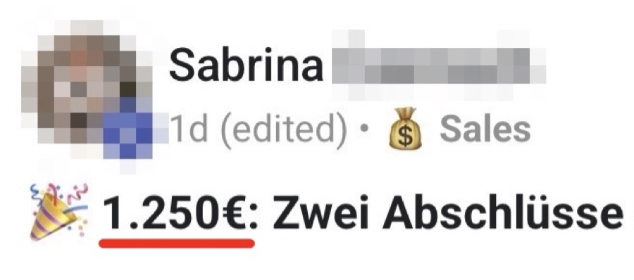 Screenshot: zwei Abschlüsse über 1.250 Euro