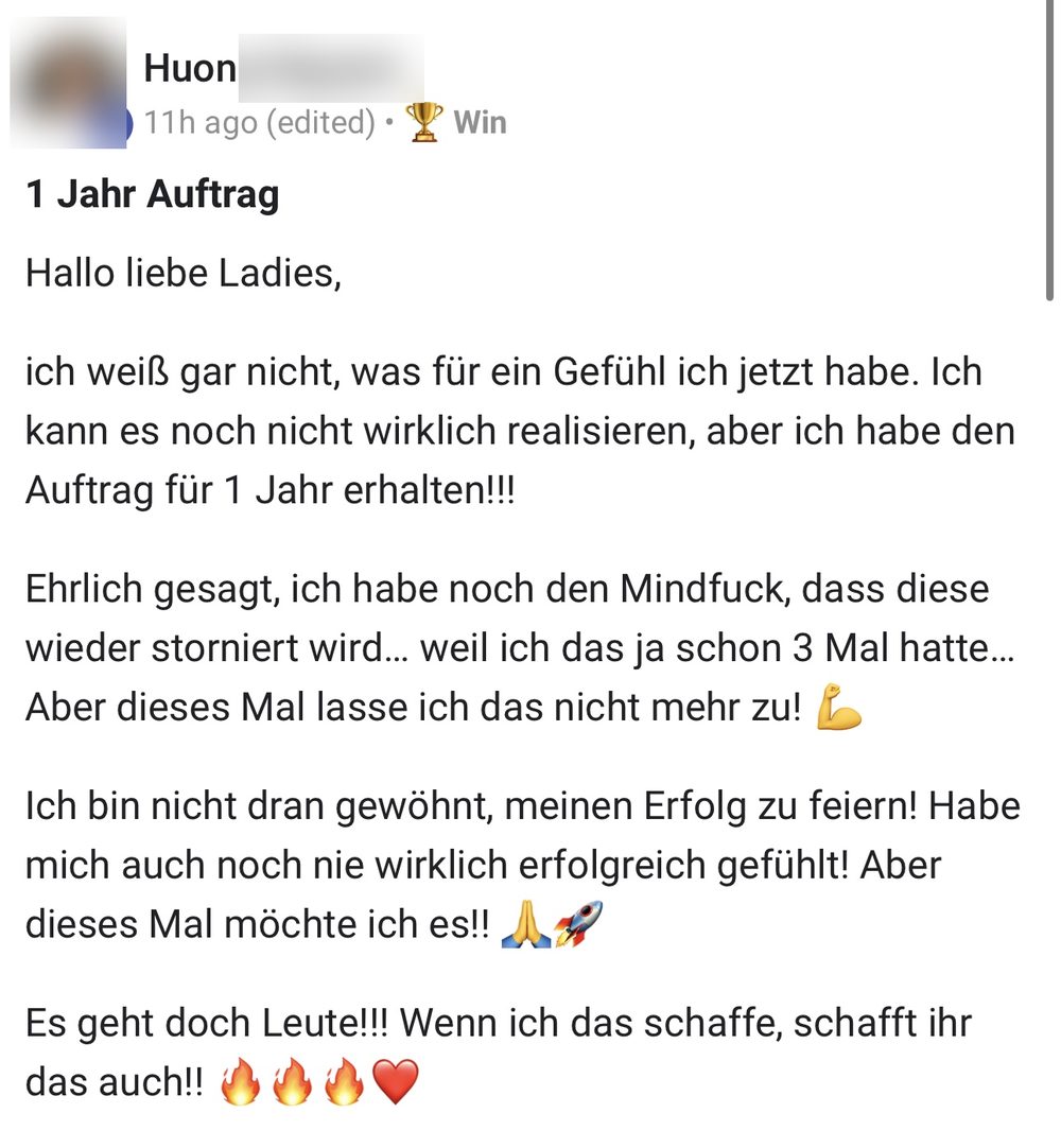 Screenshot: Auftrag für ein ganzes Jahr erhalten