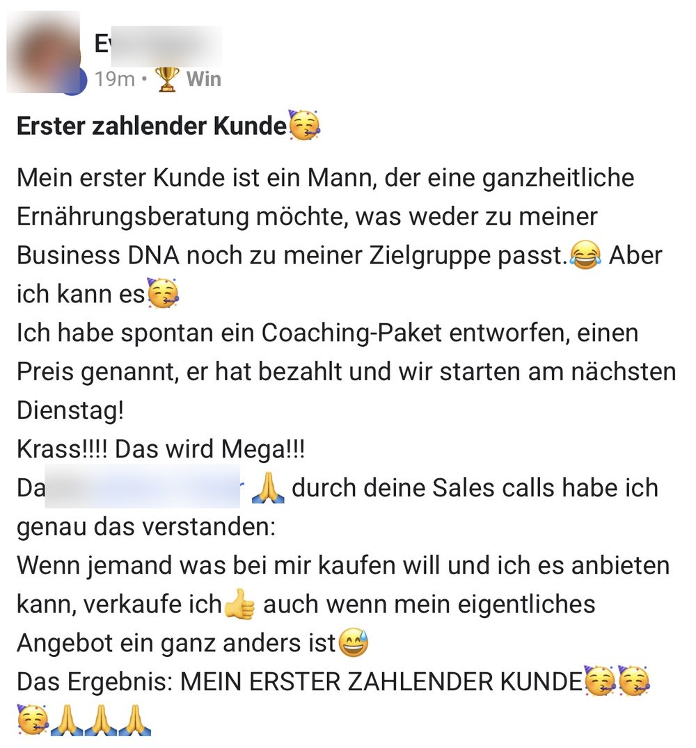 Screenshot: der erste zahlende Kunde hat bezahlt
