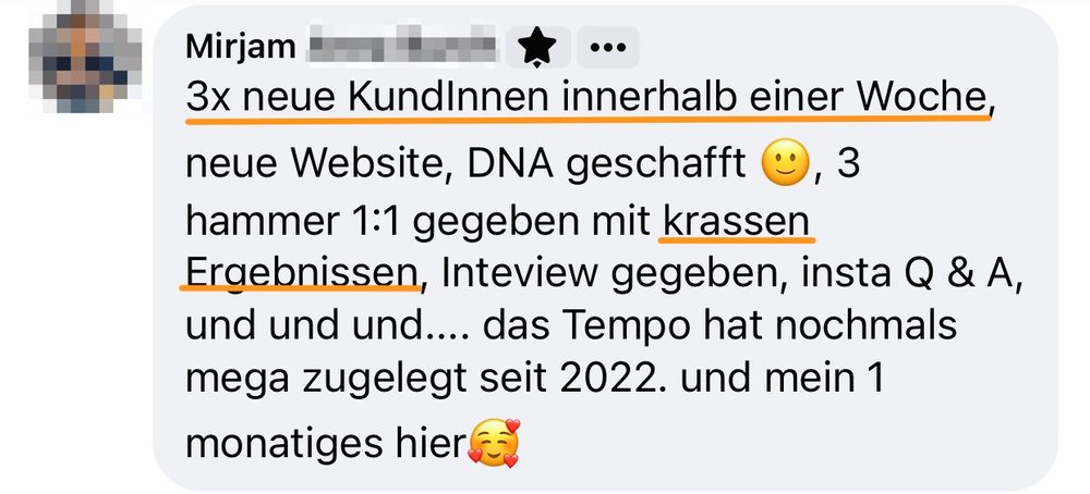 Screenshot: 3 neue Kundinnen innerhalb einer Woche